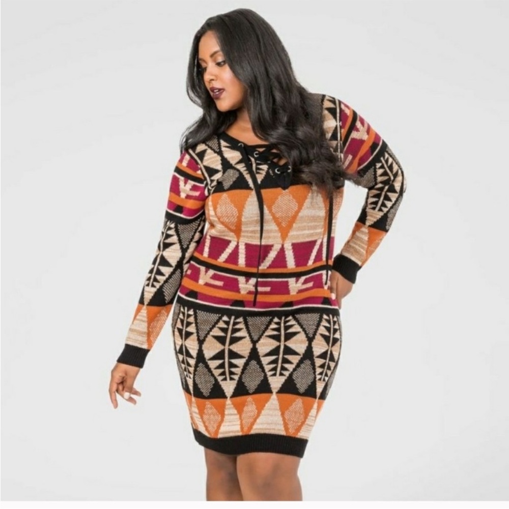 Ashley Stewart Tribal Sweater Dress